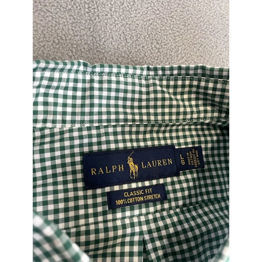 Polo Ralph Lauren Shirt Mens Large Green Gingham Classic Fit Button Down